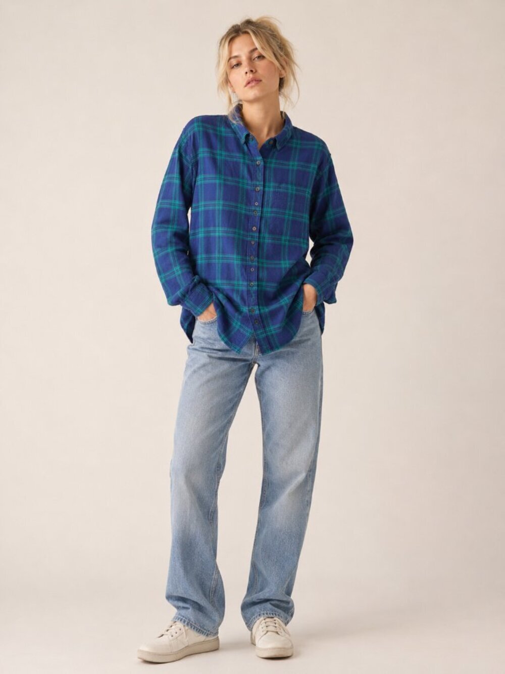 2/$30 J. Crew The Perfect Shirt in Blue Green Plaid Flannel Small #A2247